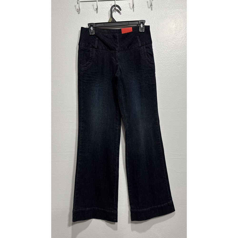 Elle Wide Leg Jeans Women 2 Tall Low Rise Flare Stretch Blue Denim Pant *No belt